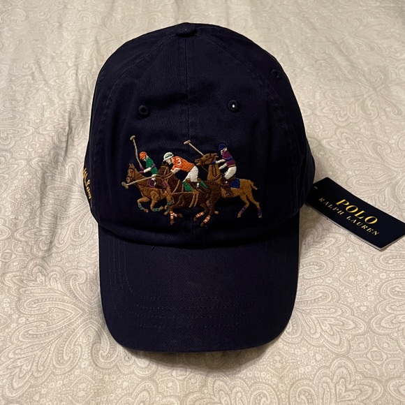 New Mens POLO RALPH LAUREN Triple Pony Logo adjustable hat.